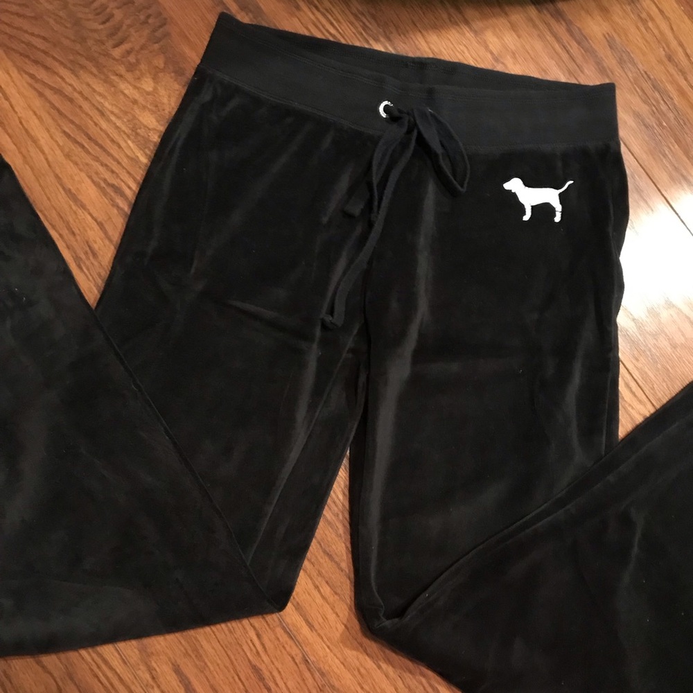SOLD VS PINK Velvet Black Flare Sweat Pant Small Silver